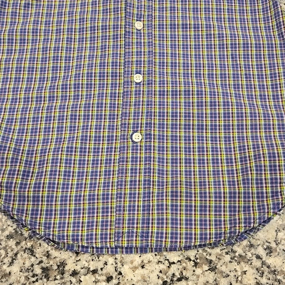 RALPH LAUREN BLUE,GREEN,YELLOW PLAID BUTTON-DOWN LONG SLEEVE W/ PONY LOGO. SZ 5.